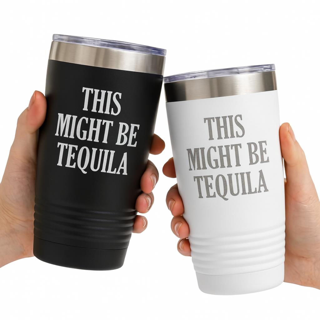 Vacuum Insulated Tumbler - Stainless Steel Travel Drink Mug With Laser Engraved Design