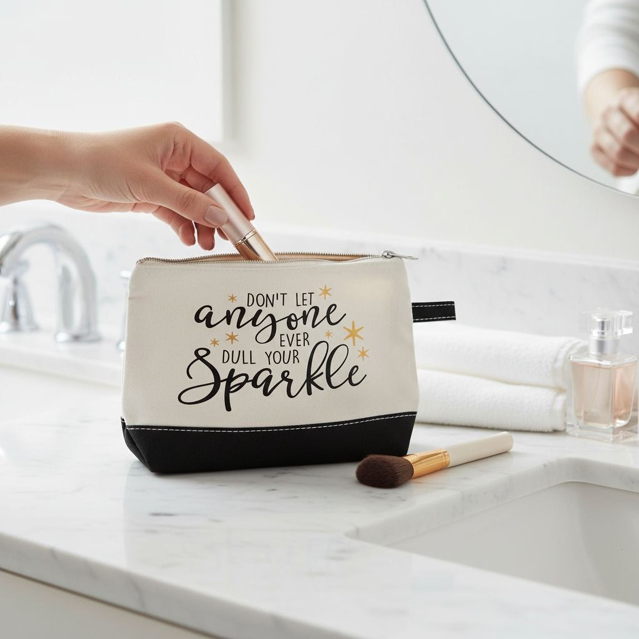 Inspirational Cosmetic Bag - Zipper Pouch - Pencil Case - Gold Sparkle