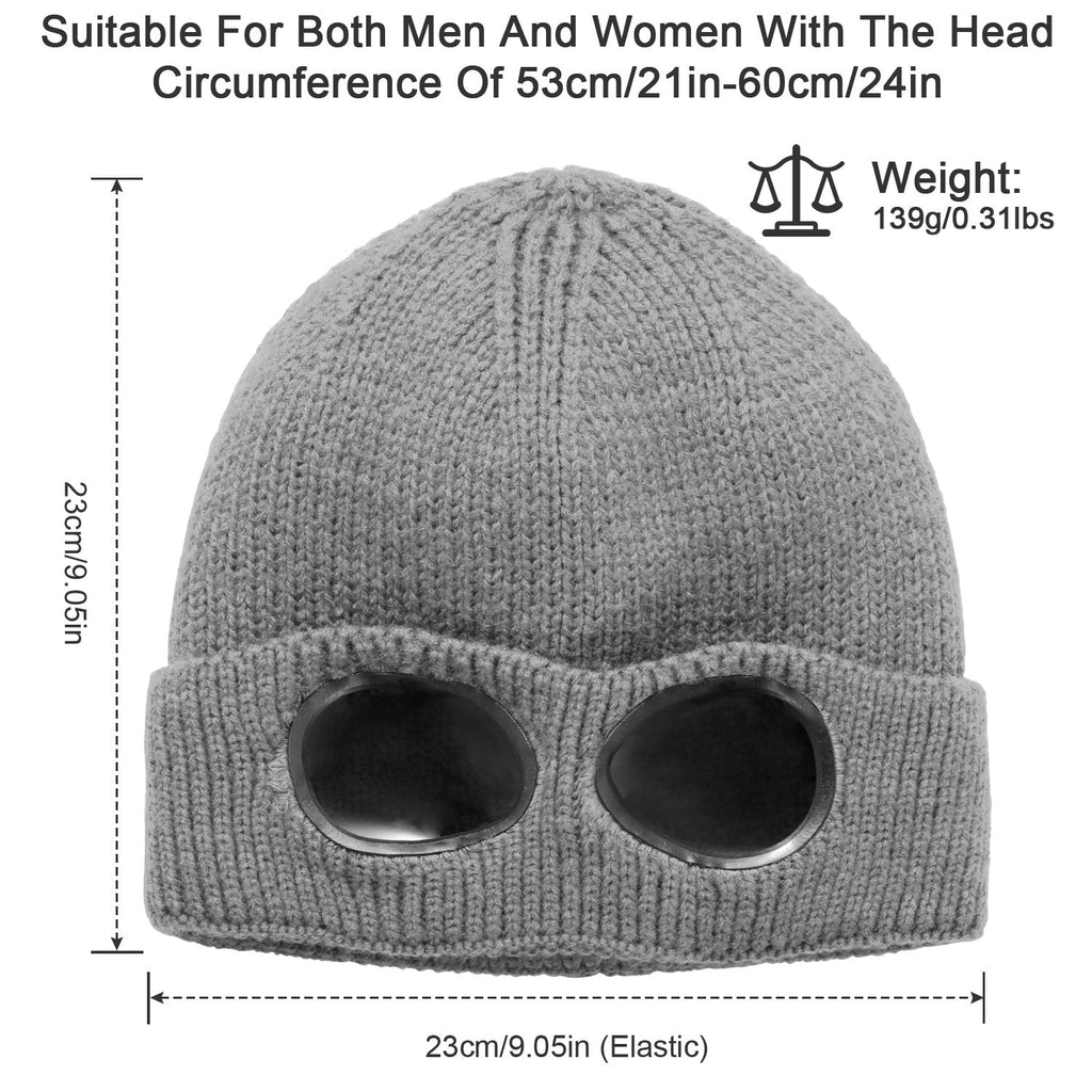 Unisex Knit Beanie Hat with Goggle Chunky Winter Warm Hat Skull Cap 4 Colors