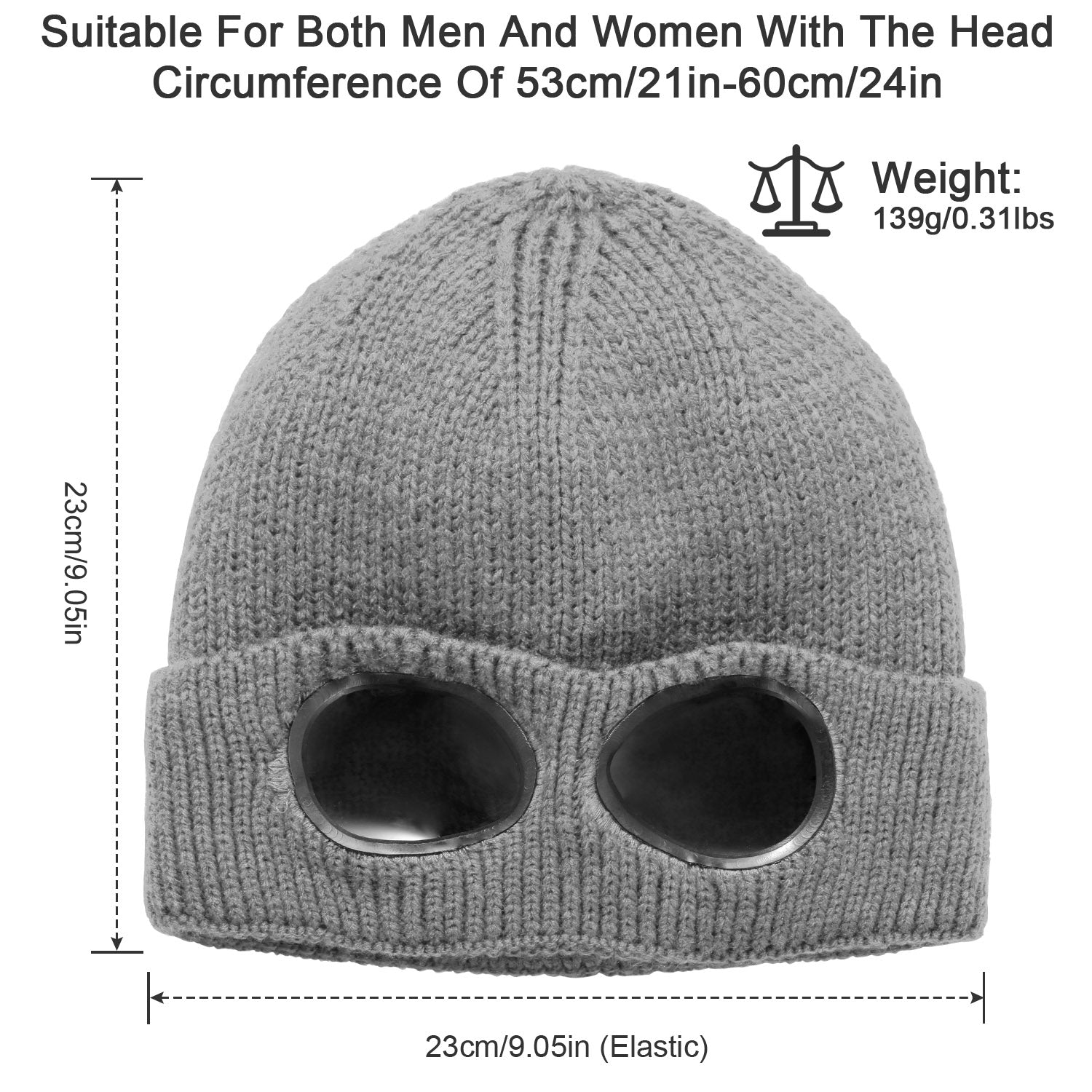 Unisex Knit Beanie Hat with Goggle Chunky Winter Warm Hat Skull Cap 4 Colors