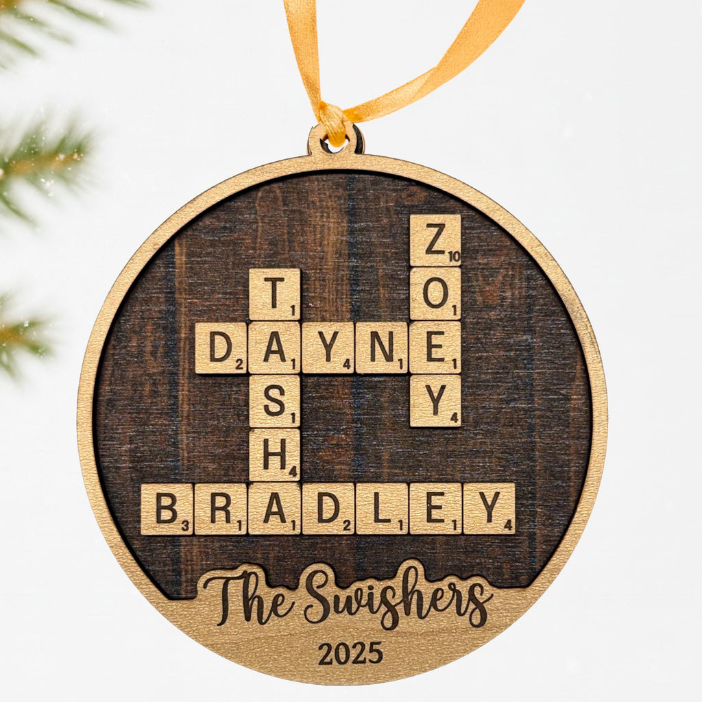 Custom Wooden Christmas Ornament - Family Name Laser Engraved Puzzle Keepsake