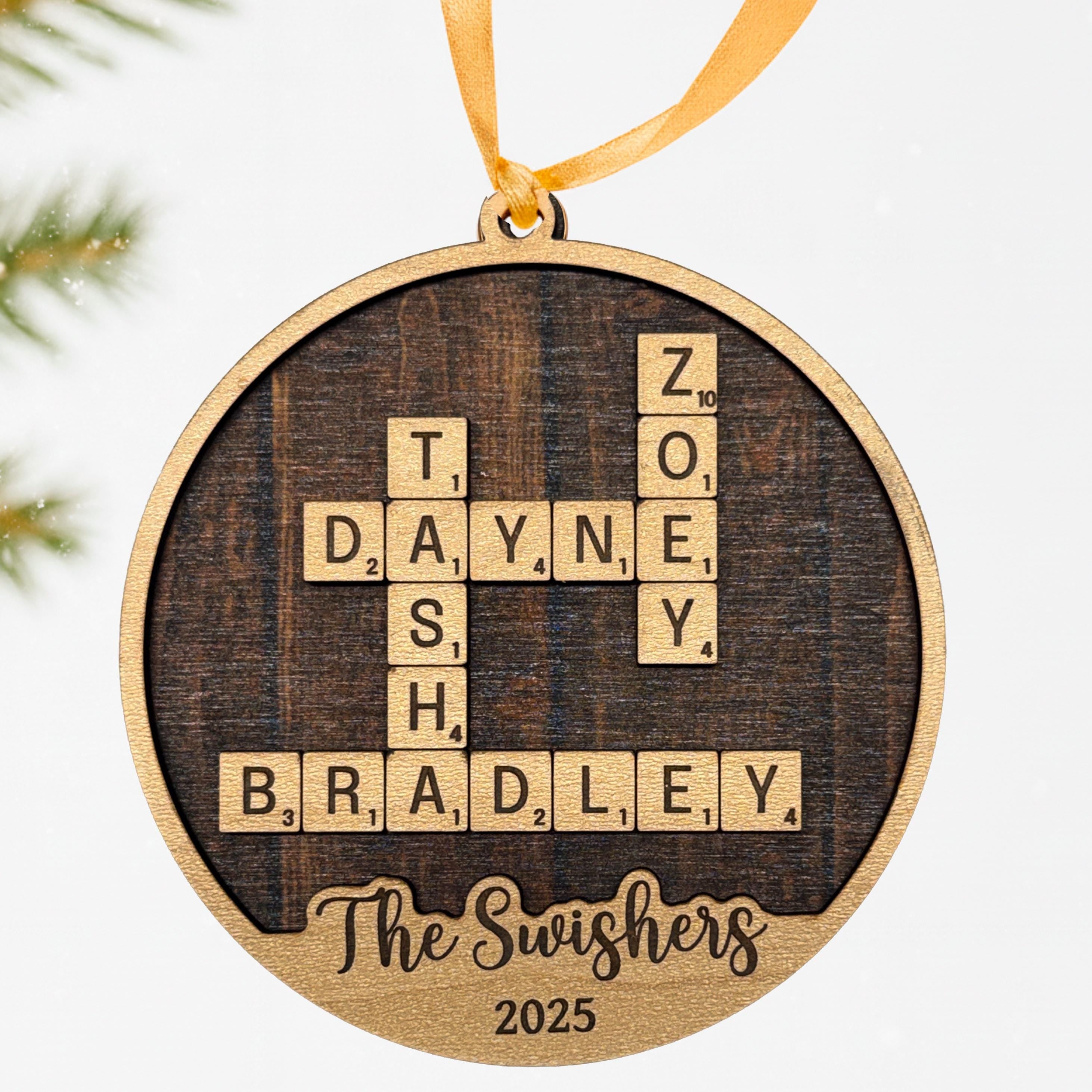 Custom Wooden Christmas Ornament - Family Name Laser Engraved Puzzle Keepsake