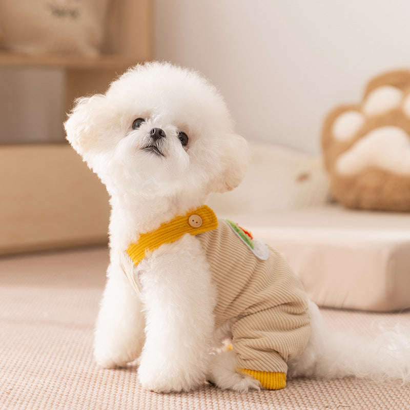 Dog Jumpsuit Pet Rainbow Corduroy Dog Pants Dog Overalls For Small Dogs Puppy Autumn-Winter Dog Pants