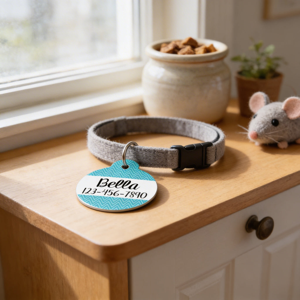Personalized Cat ID Tag - Personalized Cat Name Tag - Custom Cat ID Tag - Chevron Name Tag - Cat ID Tag - Cat Collar Name Tag - Turquoise