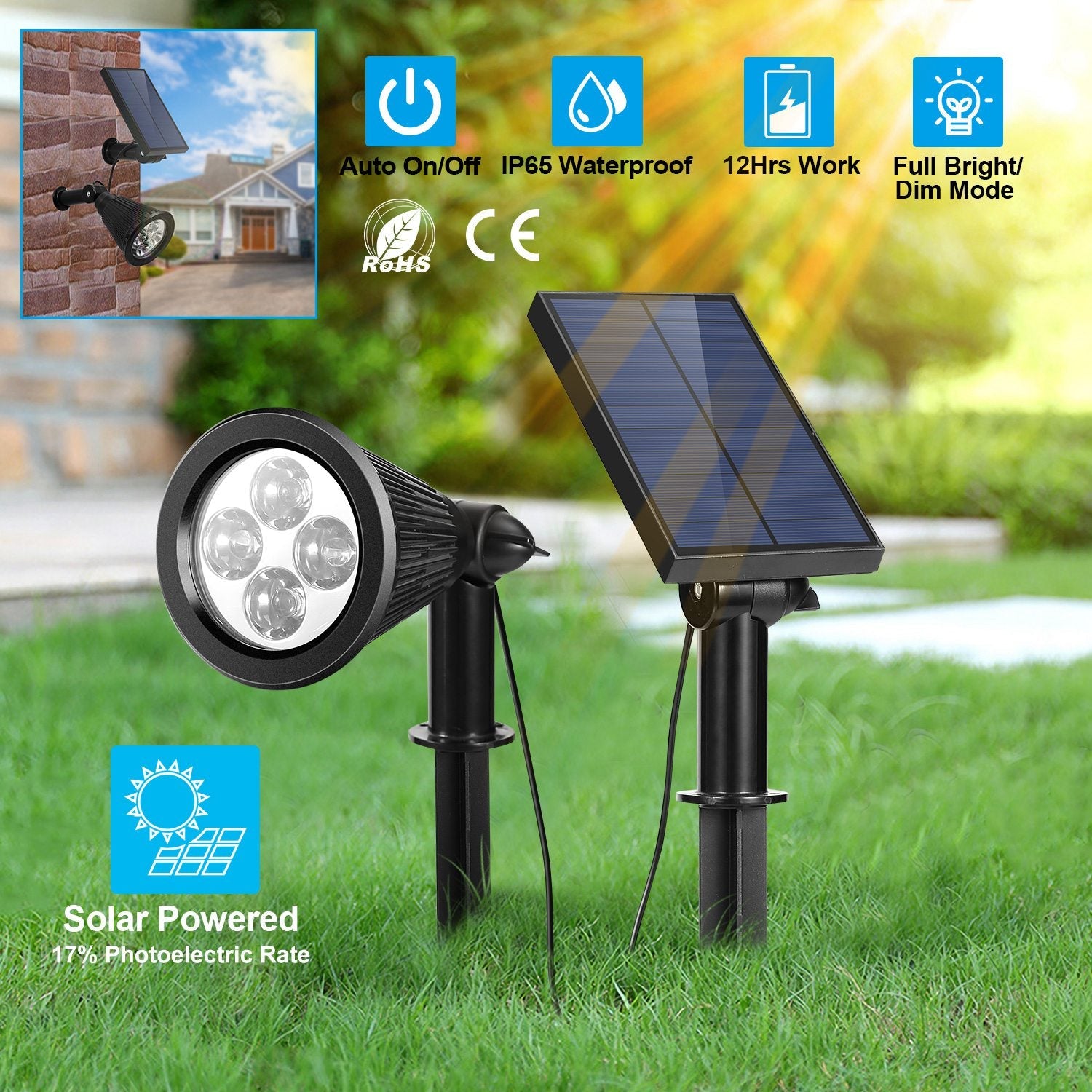 Solar Powered Spotlight for Outdoors for Gardens & Pathways