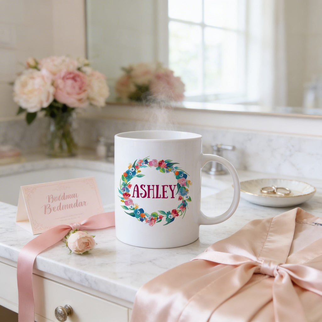 Floral Watercolor Mug - Personalized Gift for Bridesmaids