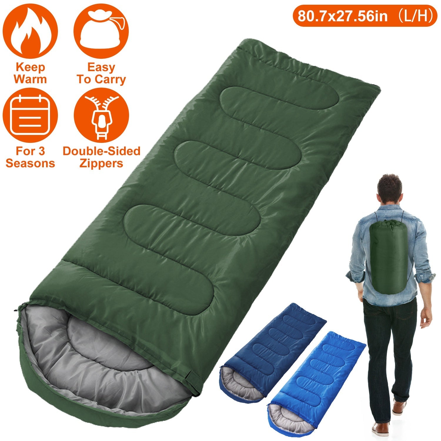 Camping Sleeping Bag for Adults & Teens – Moisture-Proof, 32–50℉