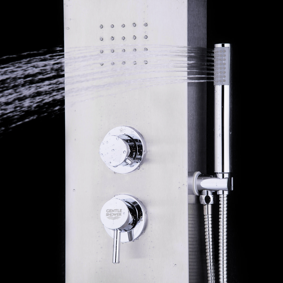 59” Stainless Steel Shower Panel with Massage Jets and Hand Shower