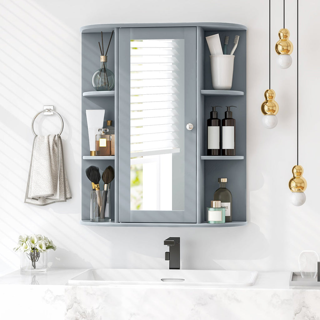 Mirrored Bathroom Medicine Cabinet with Single Mirror Door and Adjustable Shelf