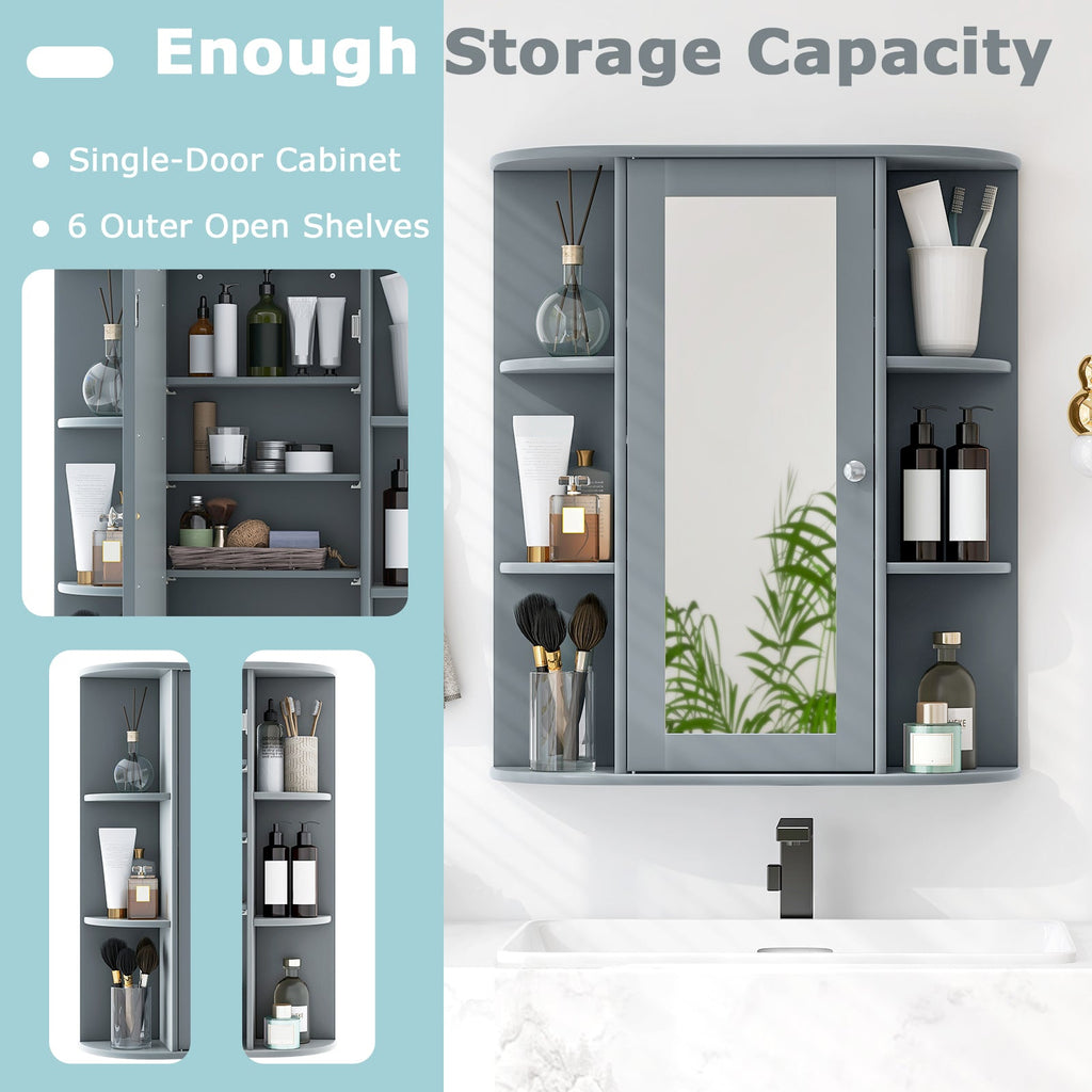 Mirrored Bathroom Medicine Cabinet with Single Mirror Door and Adjustable Shelf
