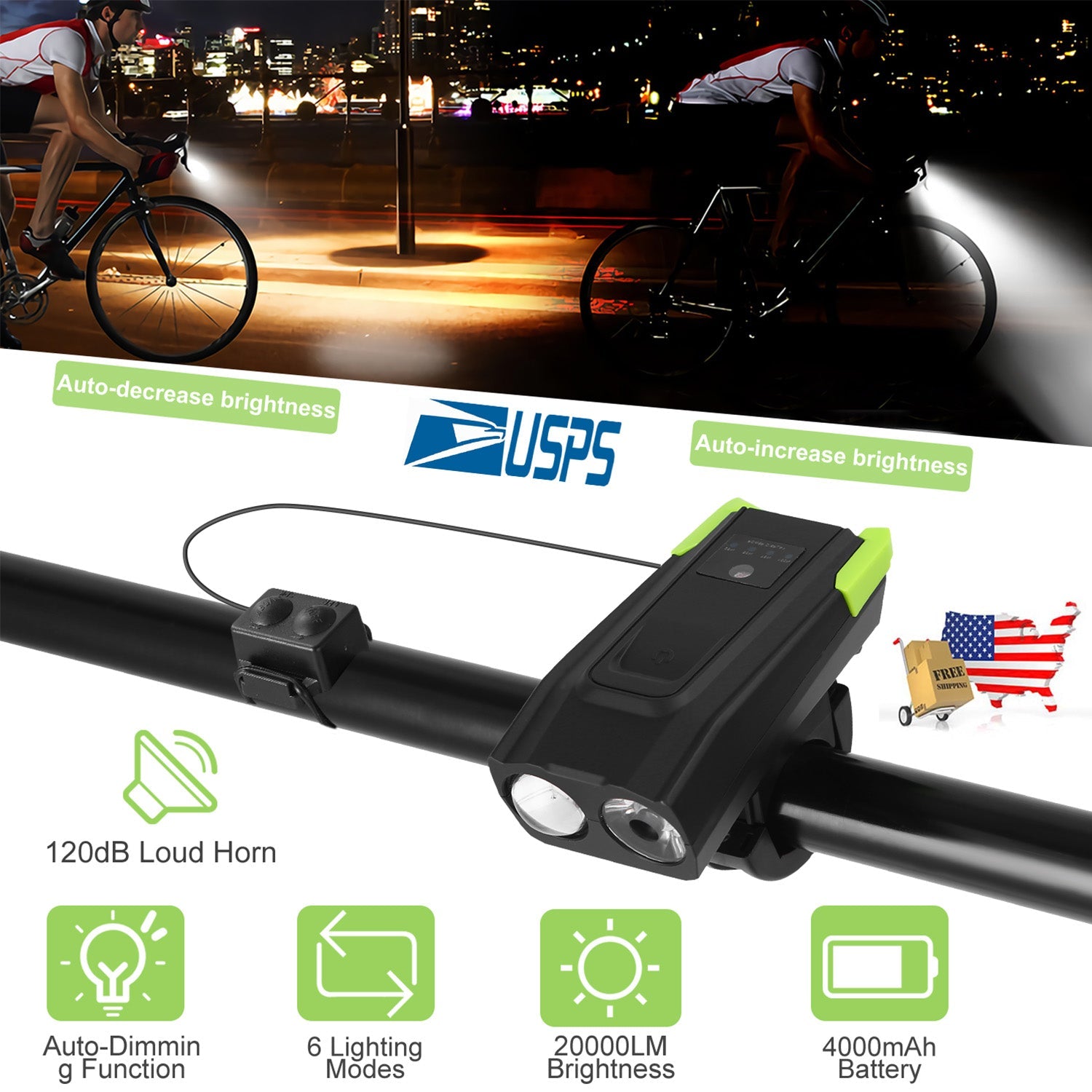 Bike Front Light Set with Horn for Night Riding