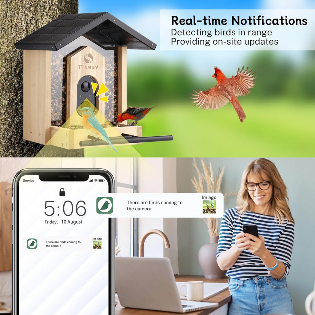 Bird Feeder Camera WiFi Smart AI Motion Detection 1080P 1.5L