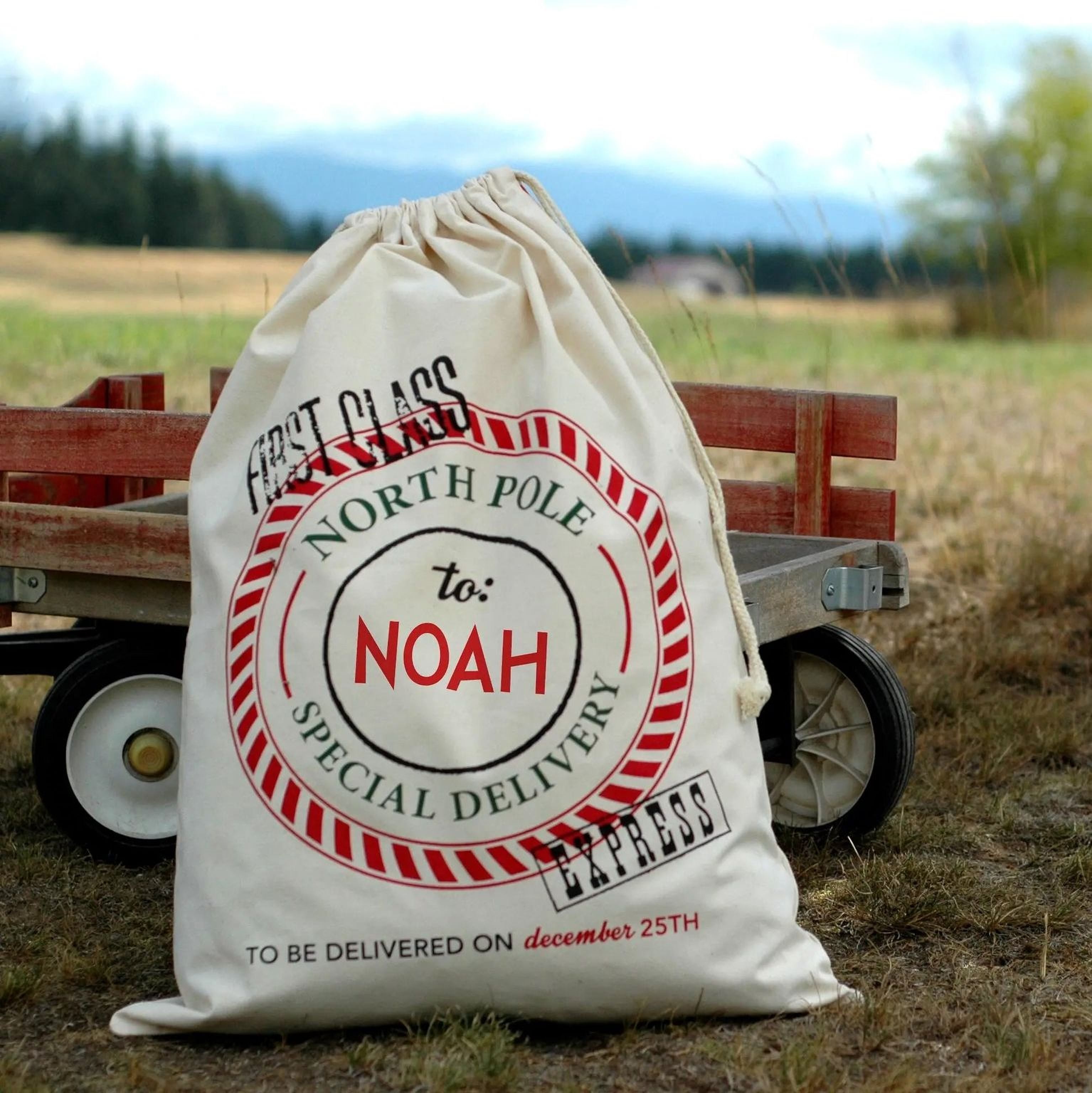 Personalized Santa Sack - Custom Canvas Christmas Gift Bag With Drawstring