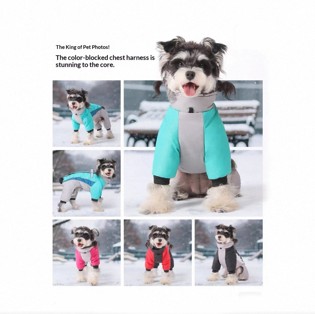 Fleece-lined Dog Warm Waterproof Traction Four-legged Pet Clothing