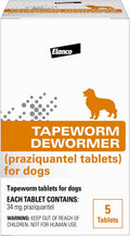 Tapeworm Dewormer for Dogs, Praziquantel 34 mg Tablets, 5 Count