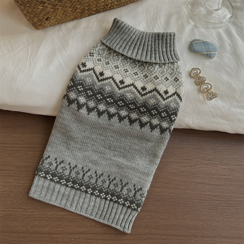Grey Fair Isle Sweater Little Dog Teddy Sweater Autumn And Winter