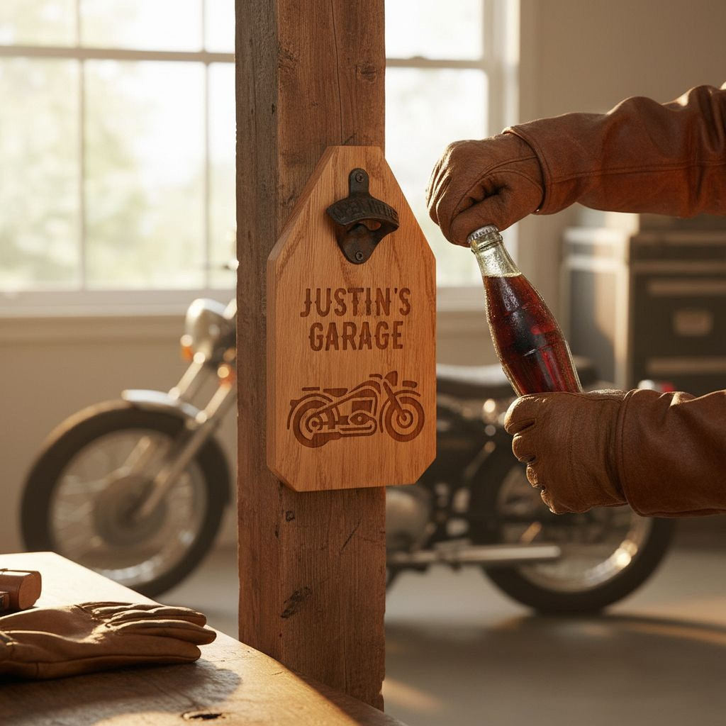 Personalized Motorcycle Wood Sign - Motorcycle Gift for him - Rustic Beer Bottle Opener