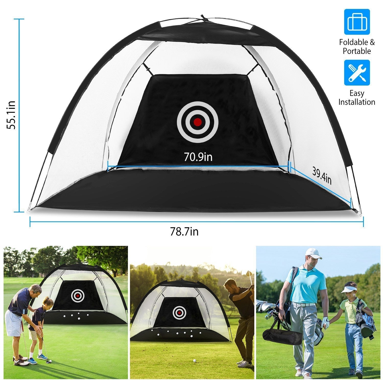 Golf Training Net with Target Cloth & Carry Bag – Indoor/Outdoor Practice