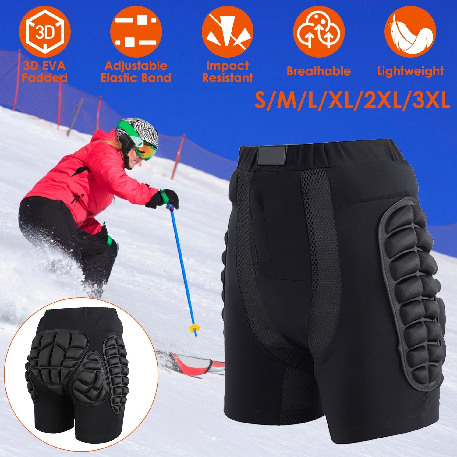 Protective Shorts for Skiing Snowboarding Skating Skateboarding EVA Hip Protection Pad for Adults Kids 3D Padded Breathable Protective Shorts for Hip