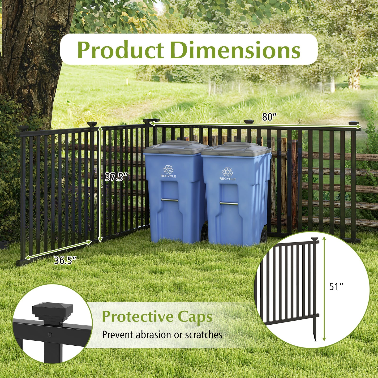 2 Piece 80 x 51 Inch Vinyl Picket Fence for Garden