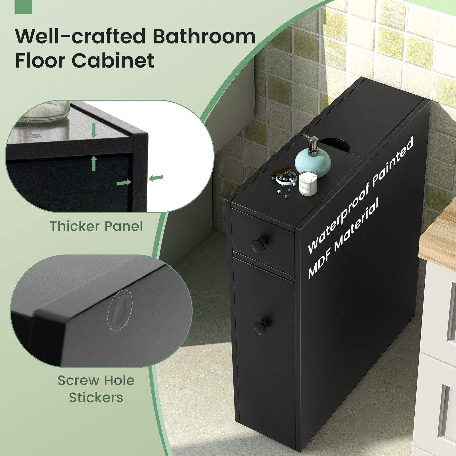 Black Bathroom Cabinet Space Saver Storage Organizer