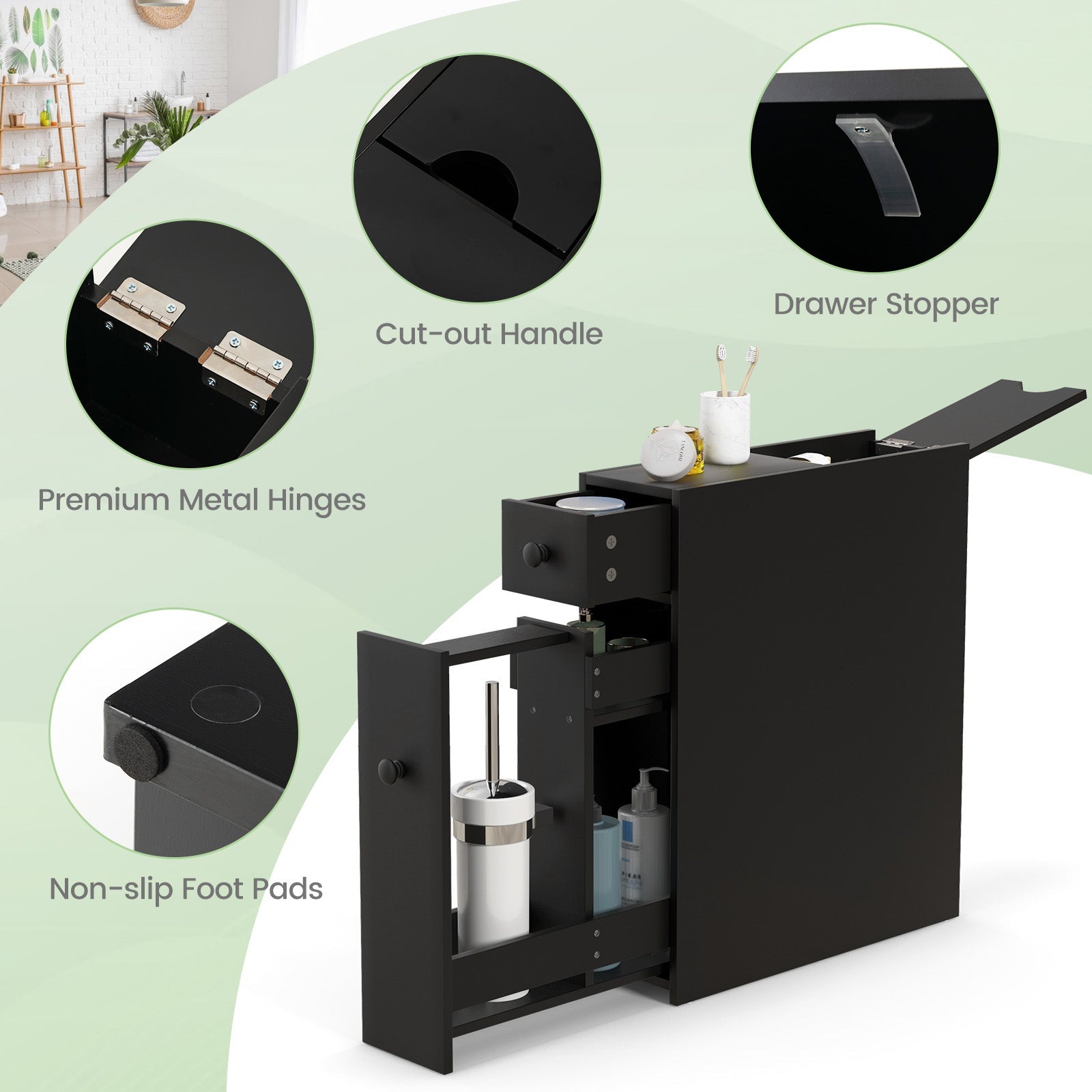 Black Bathroom Cabinet Space Saver Storage Organizer