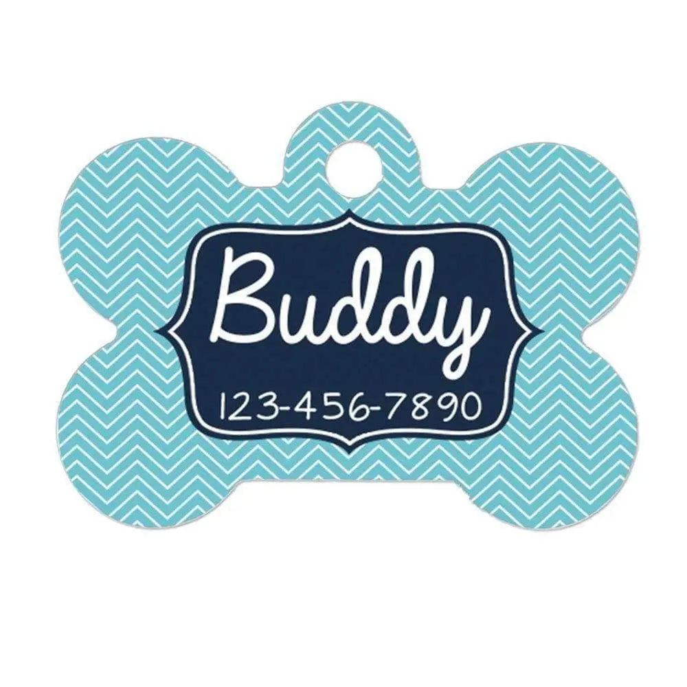 Blue Chevron Personalized Dog Id Tag
