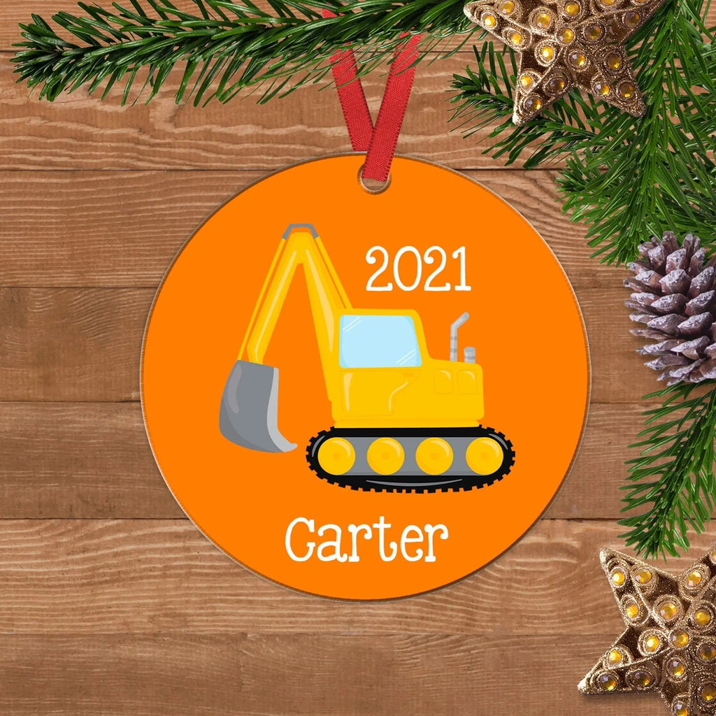 Boy Ornament, Personalized Christmas Ornament for Boys, construction gift, Backhoe Christmas Ornament