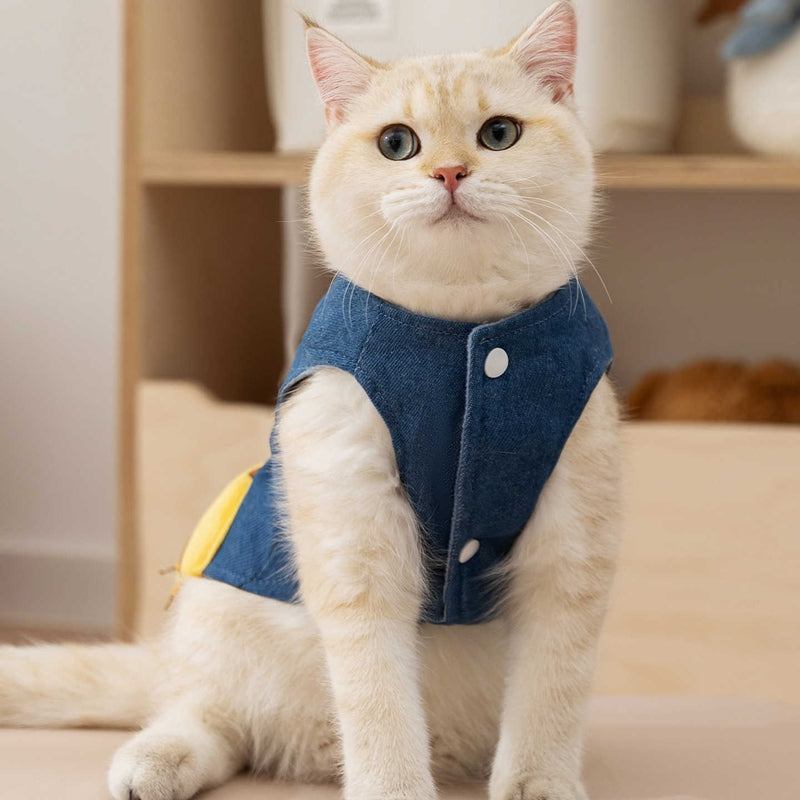 3D Deer Denim Pet Vest, Warm Fleece Lined Pullover For Small Dogs Cats, Winter Costume With Leash Hoo