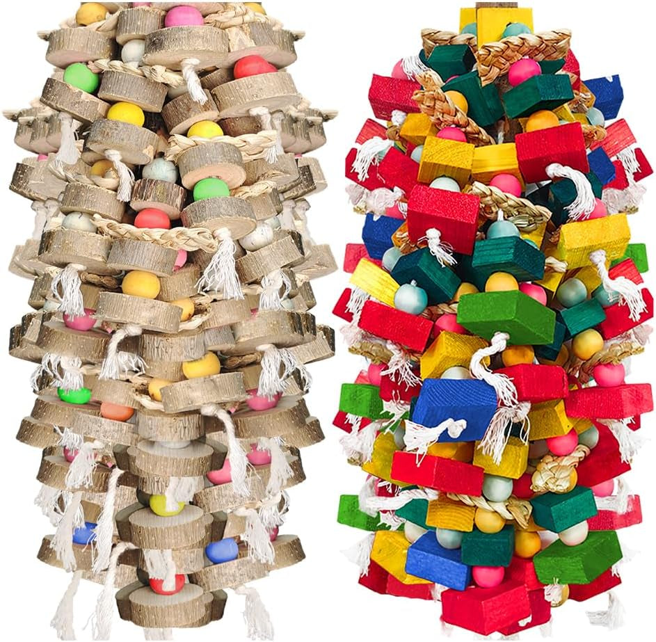 Large Bird Toy Bundle Parrot Chew Toys Natural Wood Cotton Macaw Cockatoo