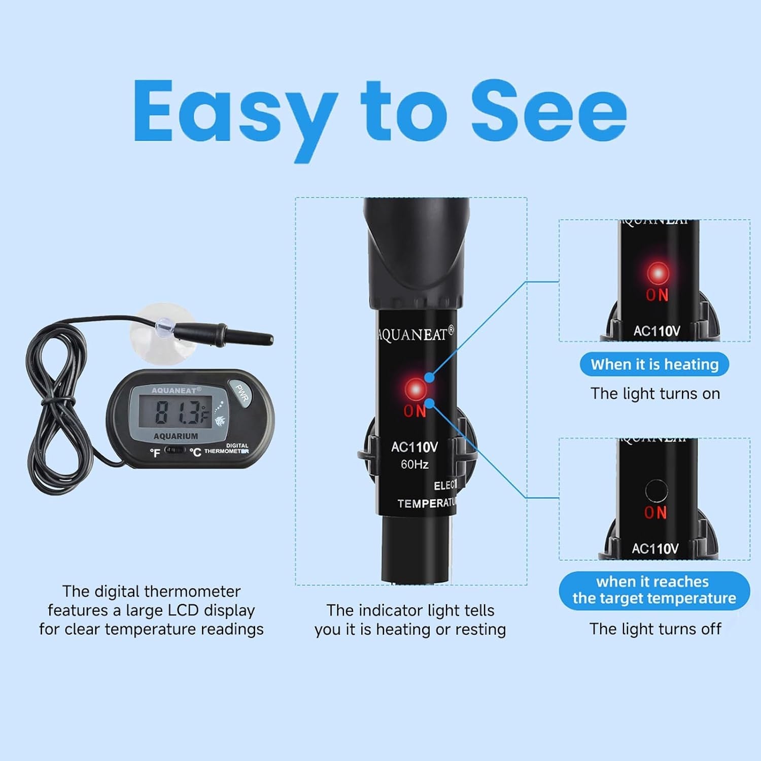 Aquarium Heater 25W-300W Adjustable Submersible Thermometer