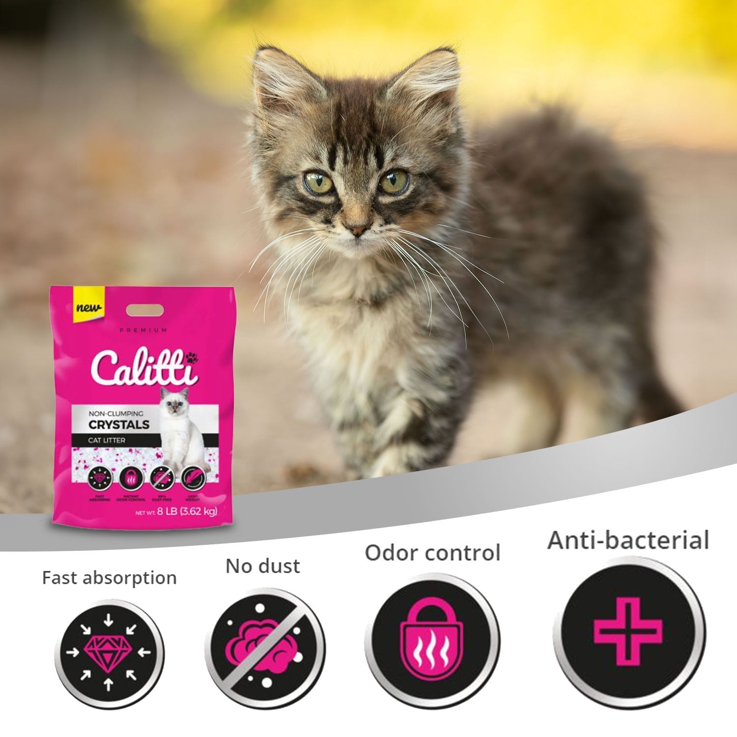Calitti Non-Clumping Cat Litter Crystals with Silica Gel, 8 lb