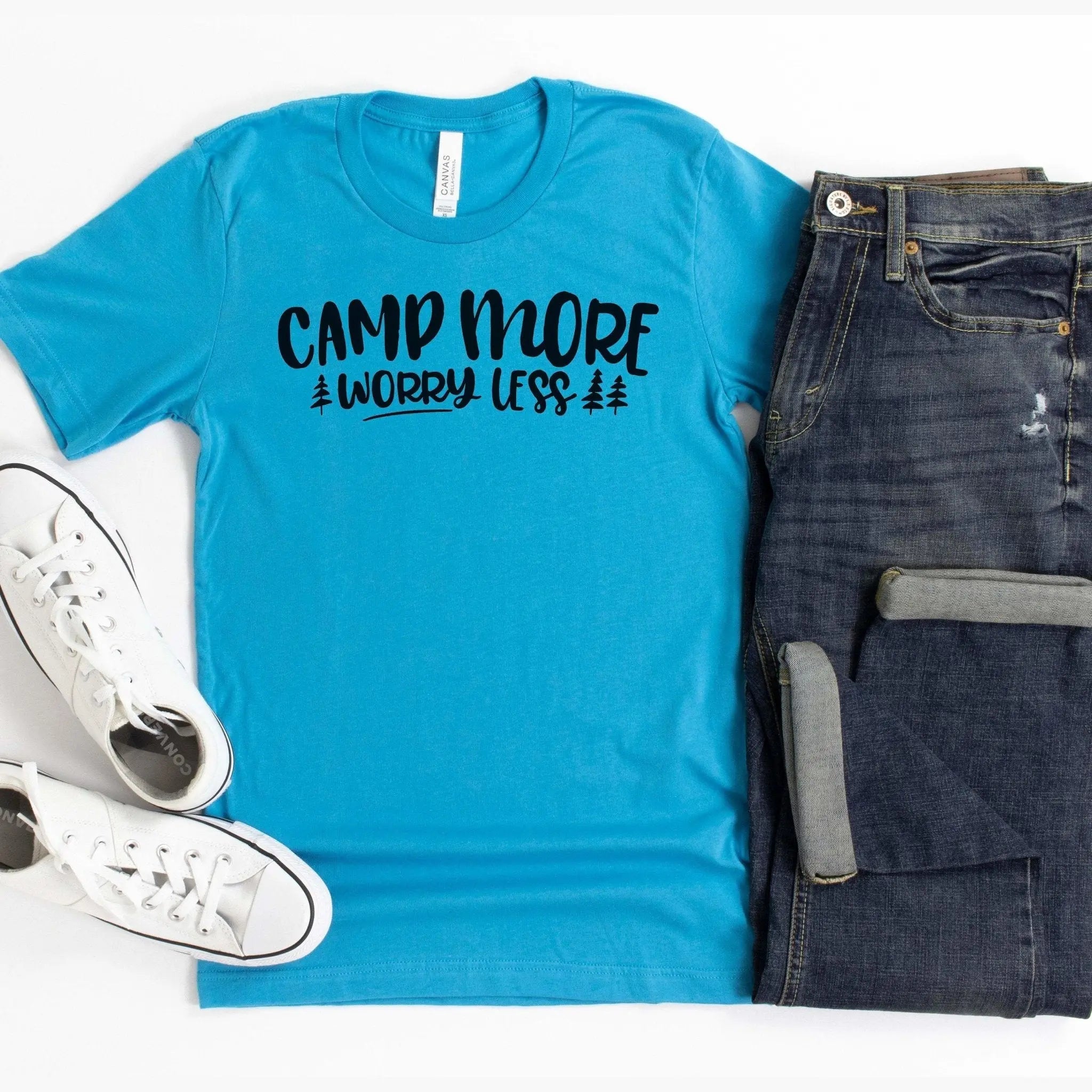 Camp More Worry Less T-shirt, Camping tshirt women, Camping shirt, womens tshirt, Summer mens tshirt, unique camping gifts