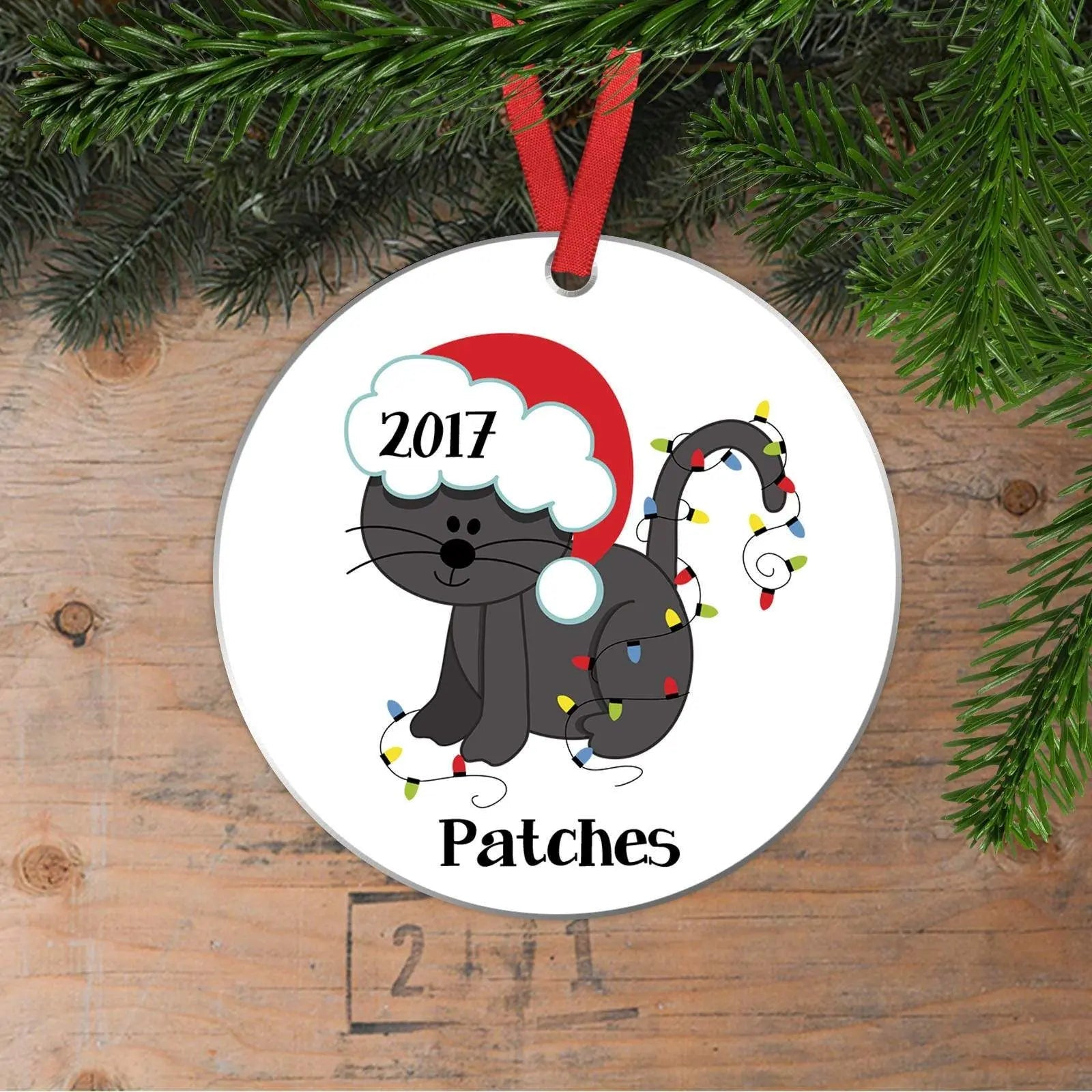 Cat Christmas Ornament - Personalized Christmas Ornament for Black Cat or Orange Tabby - New Kitten Gift