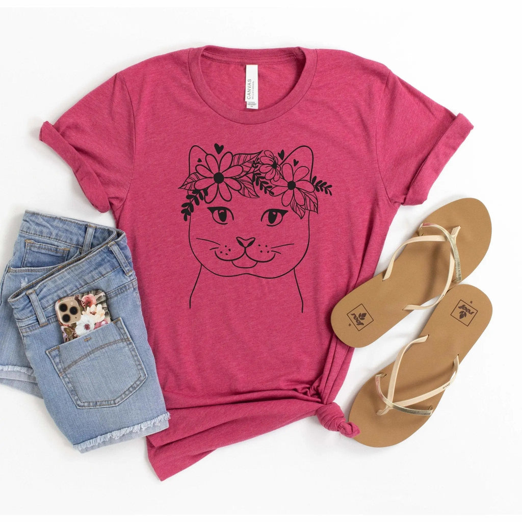 Cute Cat with flowers tshirt, cat lover tshirt