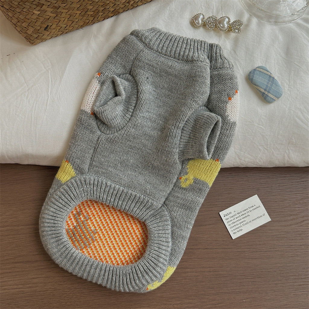 Grey Fair Isle Sweater Little Dog Teddy Sweater Autumn And Winter