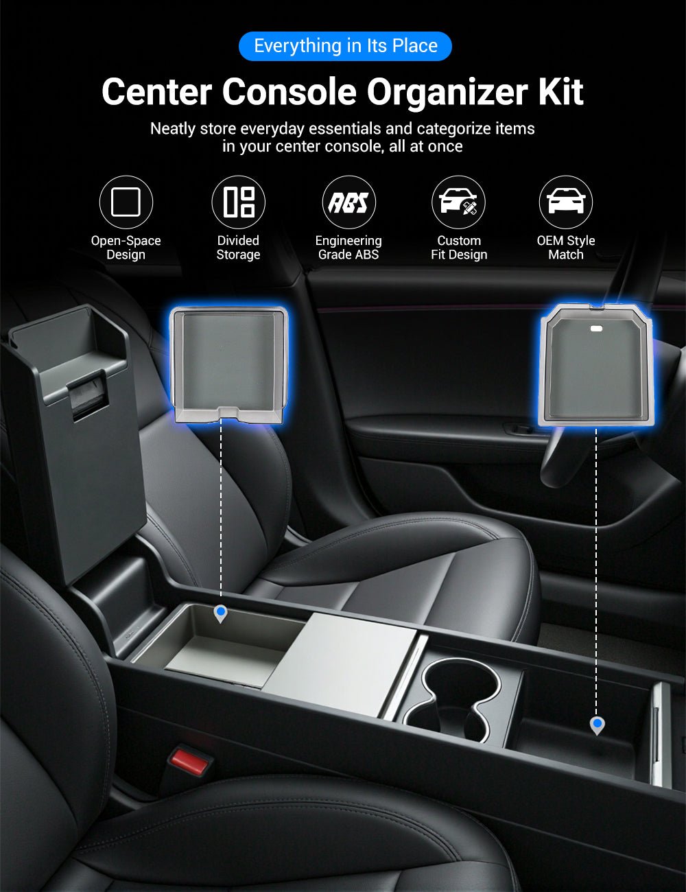 Center Console Tray Armrest Organizer for Model 3 Highland / Model Y Juniper / Model YL