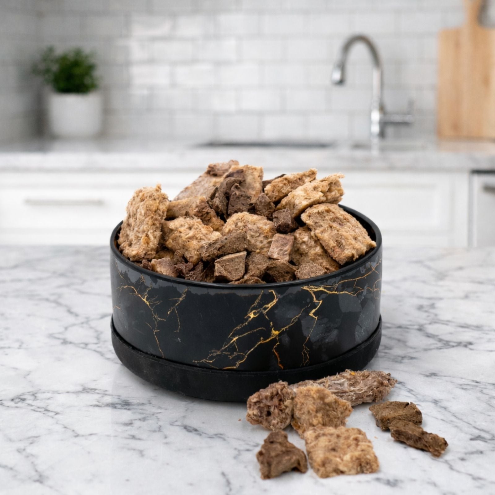 Limited Edition Black & Gold Marble Ceramic Dog Bowl