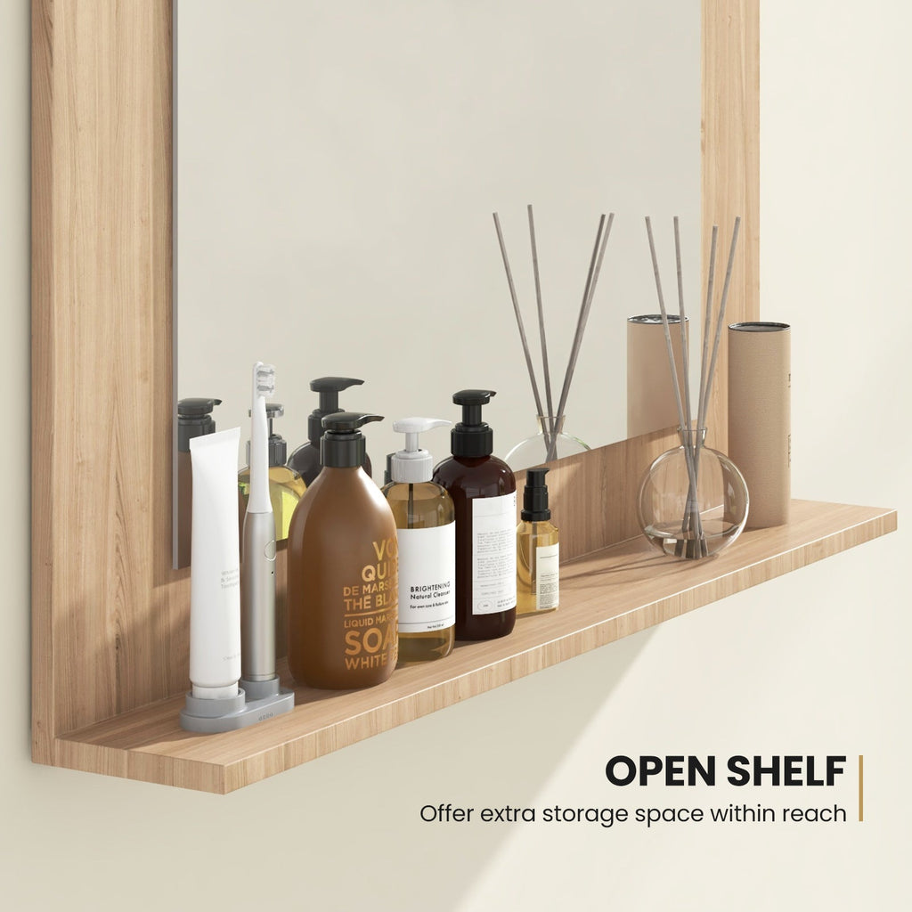 Rectangle Bathroom Mirror with Shelf 23.5 x 17.5 Inch and Wood Frame
