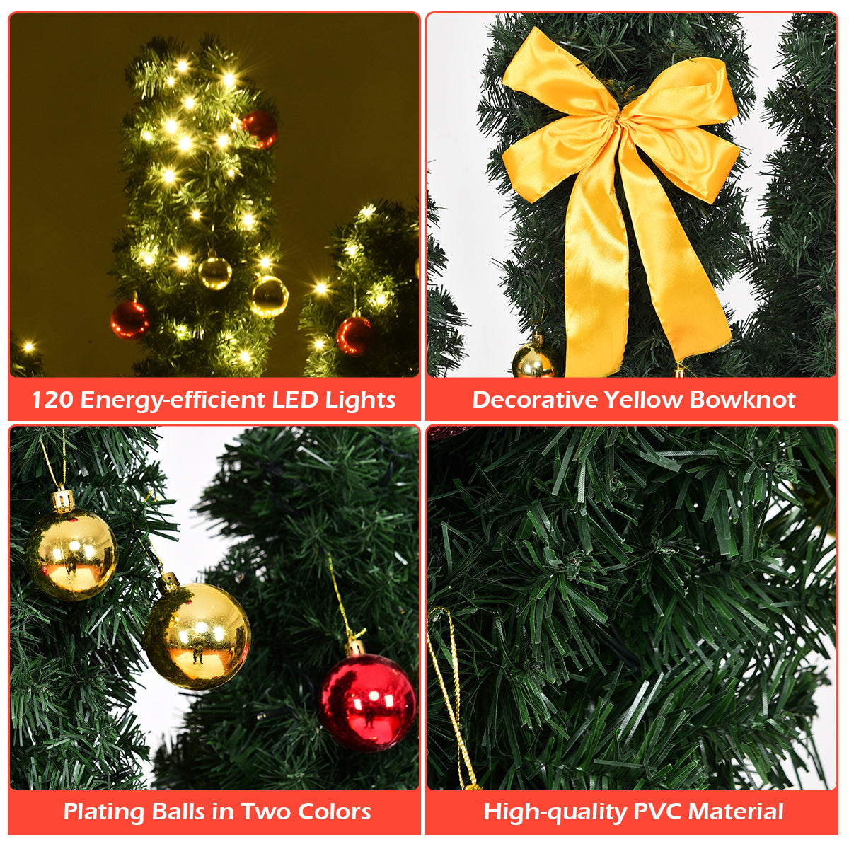 6 Feet Artificial Cactus PVC Christmas Tree with LED Lights and Ball Ornaments