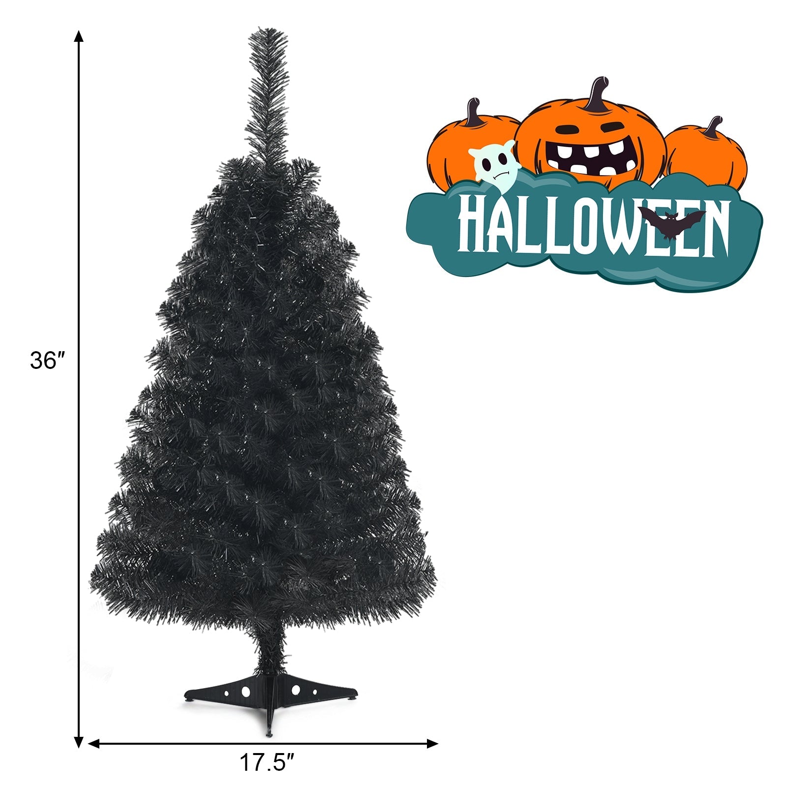 36 Inch Unlit Artificial Christmas Mini Tree with Plastic Stand-Green