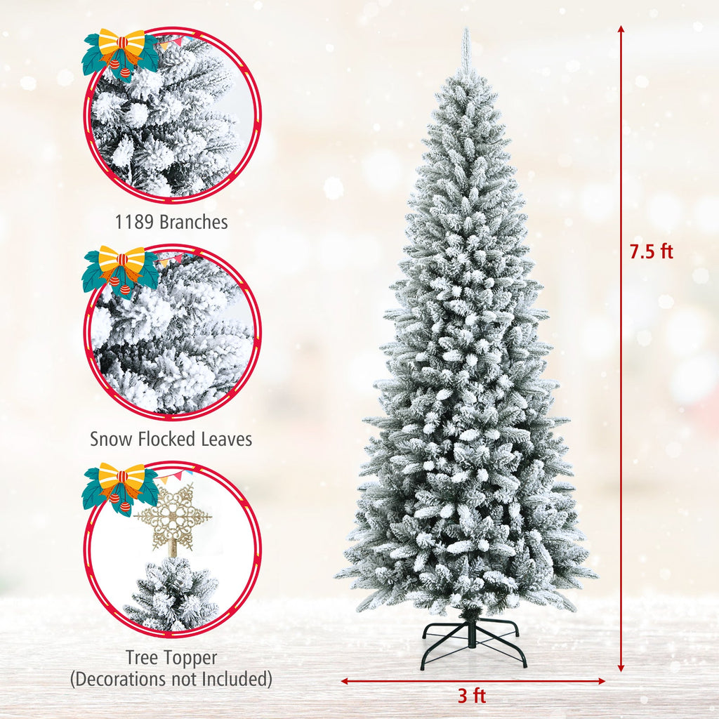 Snow-Flocked Hinged Artificial Christmas Pencil Tree with Mixed Tips