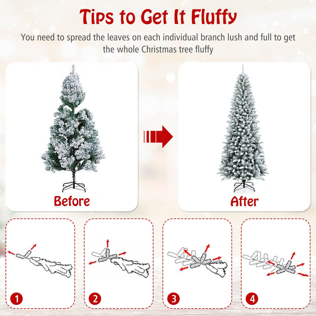 Snow-Flocked Hinged Artificial Christmas Pencil Tree with Mixed Tips