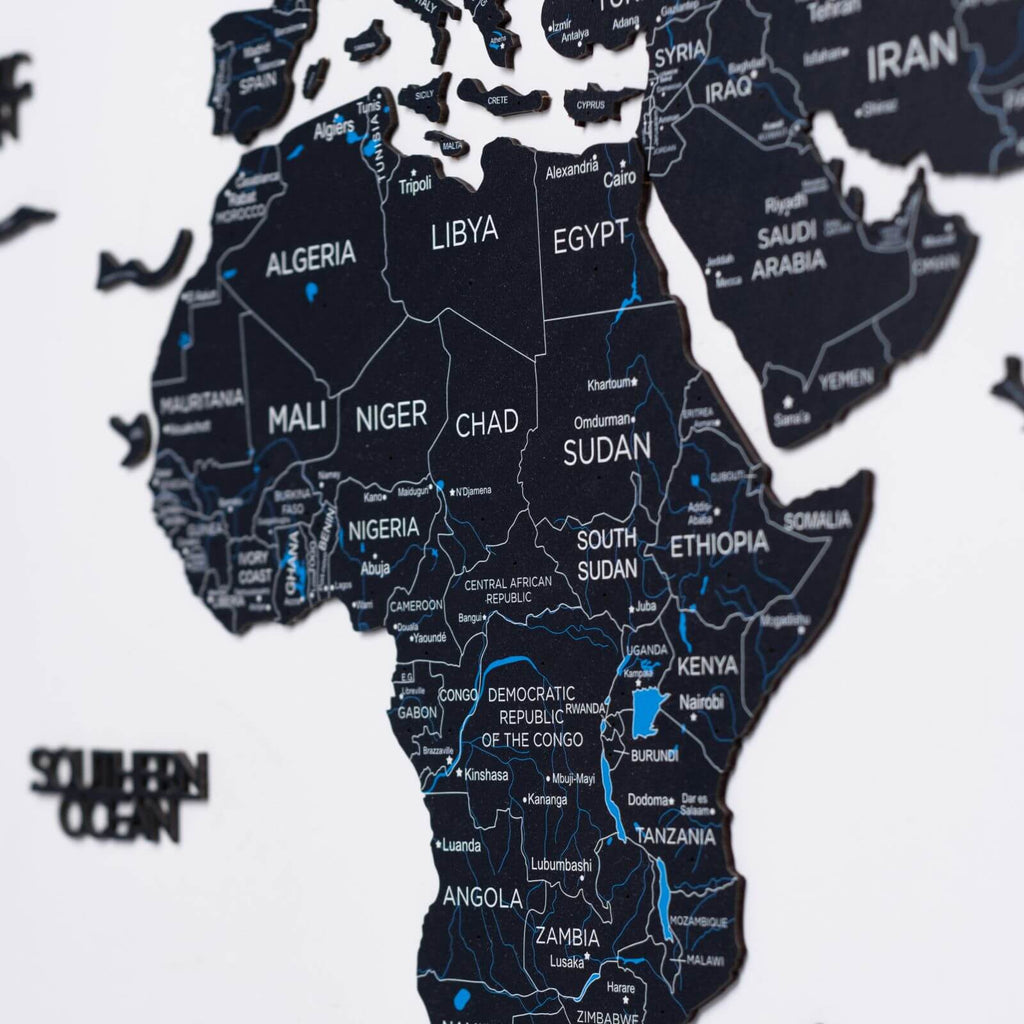 2D Wooden World Map Midnight