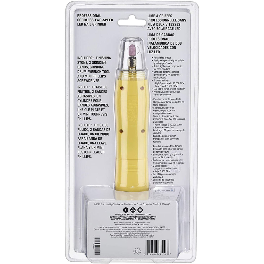 Conair Pro Professional Cordless Two-Speed LED Dog Nail Grinder