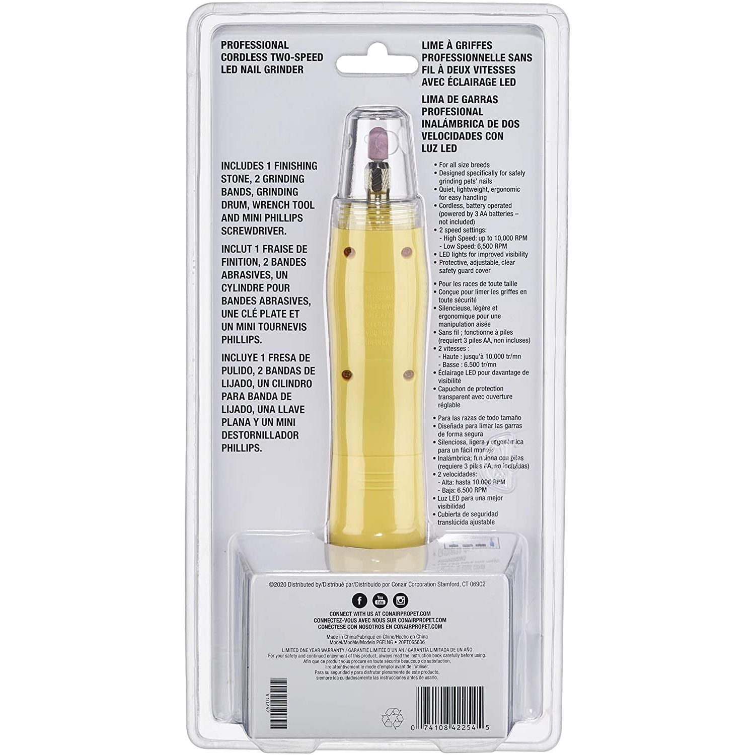 Conair Pro Professional Cordless Two-Speed LED Dog Nail Grinder