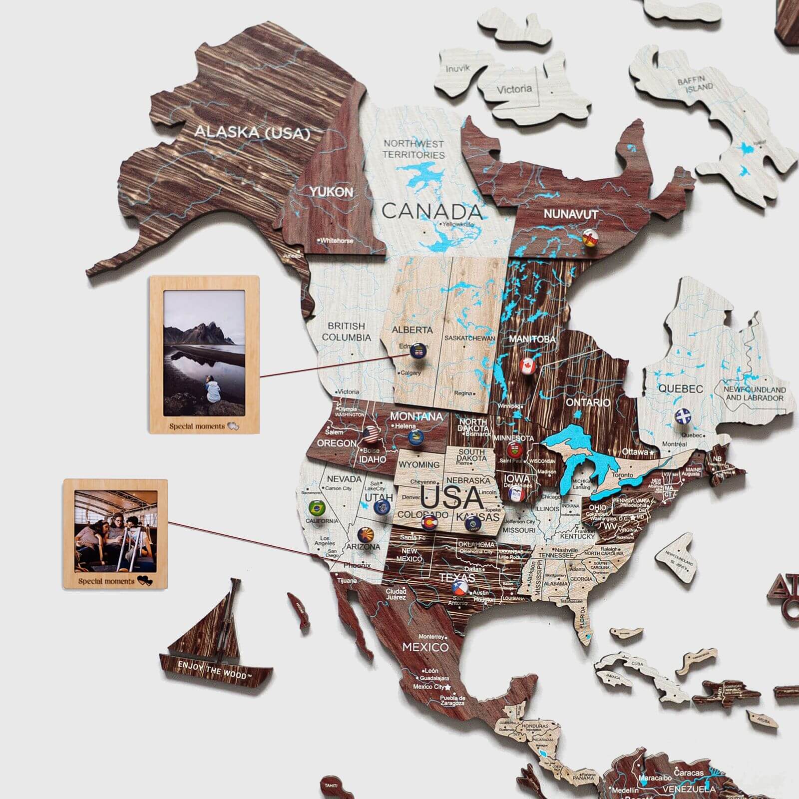 3D Wooden World Map Cappuccino (for US only)