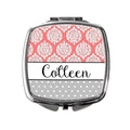 Coral & Gray Personalized Bridesmaids Gift Purse Mirror