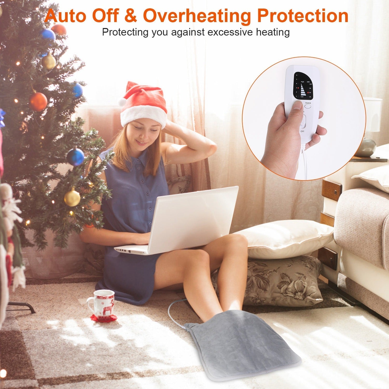 Electric Foot Warmer Heater Fast Heating Pad Cushion Mat Machine Washable with 6 Temperature Settings 4 Timer Modes