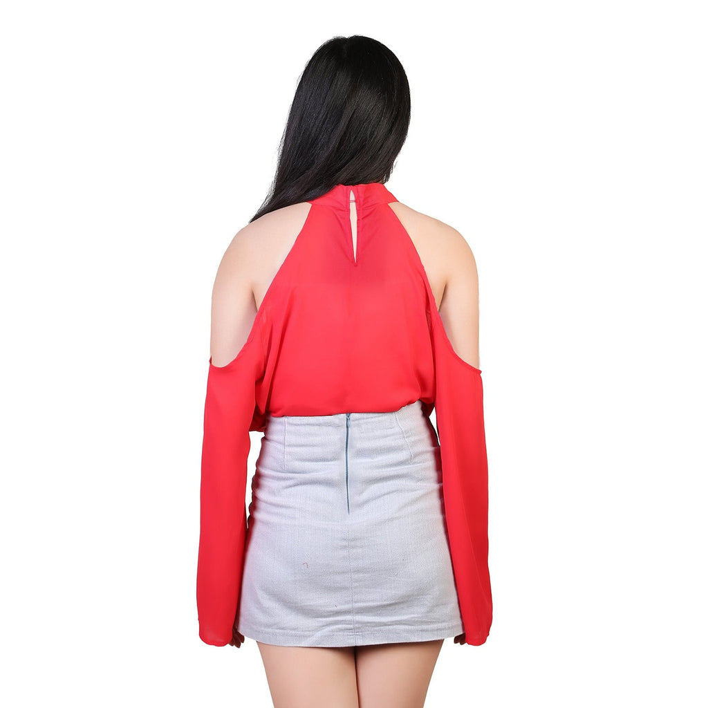 Off-the-Shoulder Blouse with V-Neck and Long Sleeves